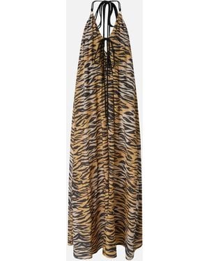 Pinko Long Halterneck Dress With Animal Print - White
