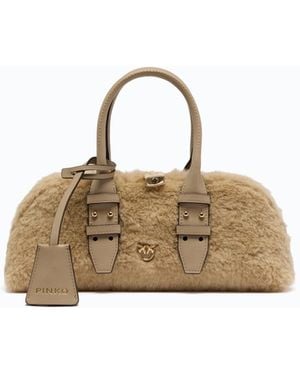Pinko Bolso De Mano Pequeño Escape Bag Horizontal Efecto Peluche Con Detalles De Piel - Metálico