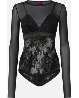 Pinko Tulle And Lace Knit Bodysuit - Black