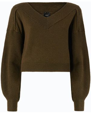 Pinko Cropped Wool Jumper With Balloon Sleeves - Green