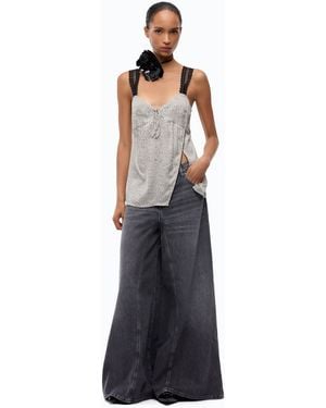 Pinko Vaqueros Acampanados Super Wide Leg En Denim Negro - Azul