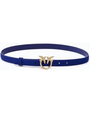 Pinko Suede Belt With Love Birds Buckle, 2 Cm - Blue