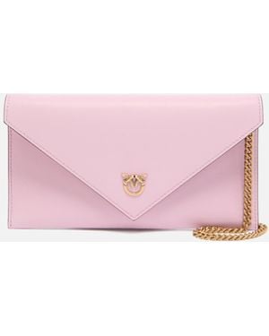 Pinko Small Smooth Leather Envelope Clutch Bag With Love Birds Logo - Pink