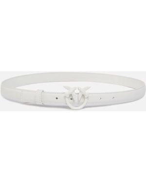Pinko Thin Colour-Block Love Birds Leather Belt 2Cm - White