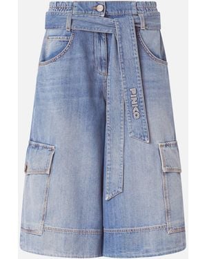 Pinko Denim Utility Bermuda Shorts With Belt - Blue