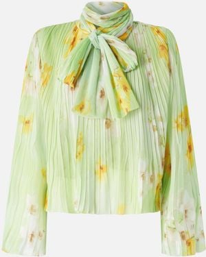 Pinko Blusa Ligera En Crespón Plisado Con Flores - Verde