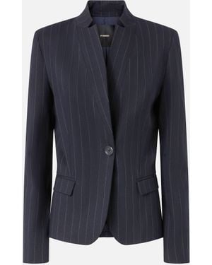 Pinko Fitted Pinstripe Wool Blazer - Blue