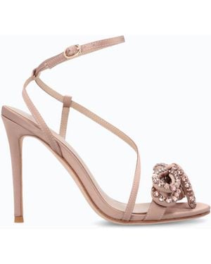 Pinko High-Heeled Satin Sandals With Bow And Rhinestones - White