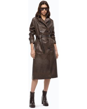 Pinko Gabardina Efecto Vintage Con Cinturón - Marrón