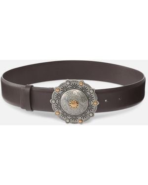 Pinko Leather Belt With Jewel Medallion, 4Cm - White