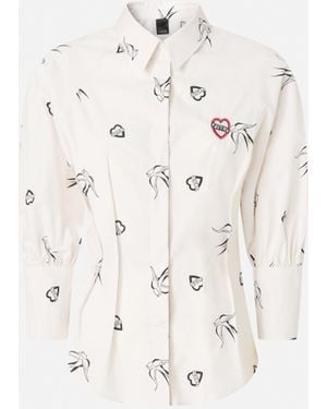 Pinko Poplin Shirt With All-Over Print - White