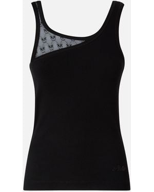 Pinko Vest Top With Love Birds Logo Lace - Black