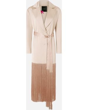 Pinko Satin Trench Coat With Fringing - Natural