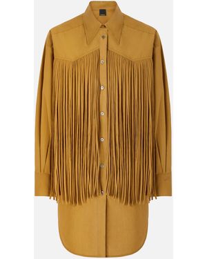 Pinko Mini Shirt Dress With Fringing - Yellow