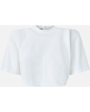 Pinko Short-Sleeved Crop Top With Padded Shoulders - White