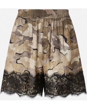 Pinko Camouflage Shorts With Lace - Natural