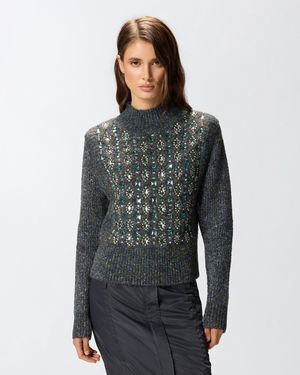 Pinko Cardigan Torsadé Avec Broderie Bijou - Gris