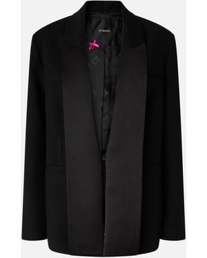 Pinko Slub Fabric Jacket With Satin Lapels - Black