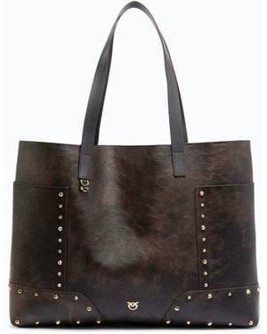Pinko Shopper Aus Cloud-Leder Mit Patches Und Nieten - Schwarz