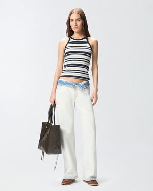Pinko Jeans With Contrasting Fold-Down Waist - White