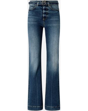Pinko Dark Jeans With Belt And Love Birds Buckle - Blue