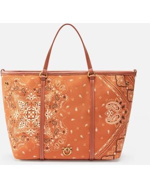 Pinko Bolso Shopper De Mano Mediano Con Estampado De Bandana Y Correa - Naranja