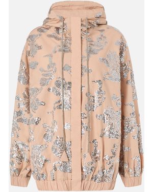 Pinko Bomber Jacket With Floral Sequin Embroidery - Natural