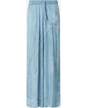 Pinko Fluid Trousers With Placed Jewel Print - Blue