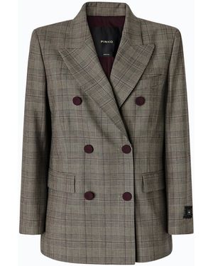 Pinko Double-Breasted Check Jacket - Grey
