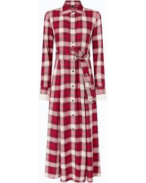 Pinko Long Shirt Dress With Check Pattern And Belt - Red
