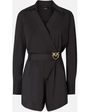 Pinko Mono Corto De Algodón Con Cinturón Love Birds - Negro