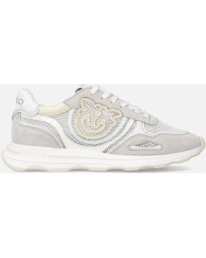 Pinko Mesh And Suede Sneakers With Love Birds Logo - White