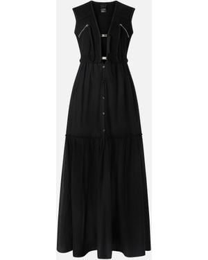Pinko Long Cotton Dress With Utility-style Vest - Black