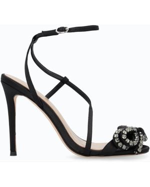 Pinko High-Heeled Satin Sandals With Bow And Rhinestones - White