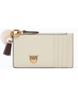 Pinko Tarjetero De Piel Con Borla Y Pompón - Blanco