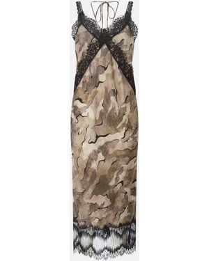 Pinko Camouflage Midi Slip Dress With Lace - White
