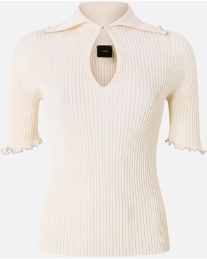 Pinko Ribbed Jumper With Jewel Edges - Natural