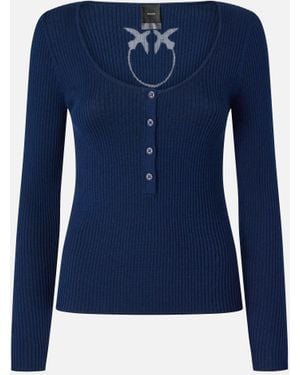 Pinko Maglia Serafino Costine Misto Seta - Blu