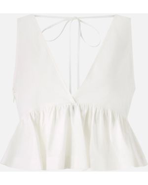 Pinko Crop Top With Ruffle And Ties - White