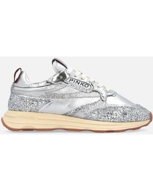 Pinko Laminierte Sneakers Mit Silbernem Glitter - Weiß