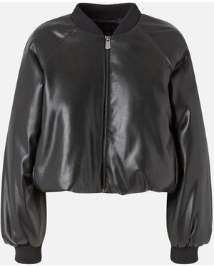 Pinko Short Leather-effect Bomber Jacket - Black