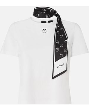 Pinko T-Shirt With Love Birds Logo Scarf - White