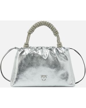 Pinko Laminated Mini Clutch With Braided Handle - White
