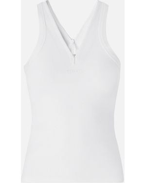 Pinko Rib-Knit Tank Top With V-Neck And Logo - White