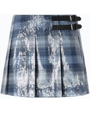 Pinko Mini Skirt With Check Pattern And Sequins - Blue