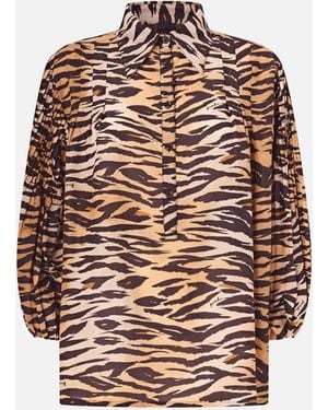Pinko Cotton And Silk Blouse With Animal Print - Natural