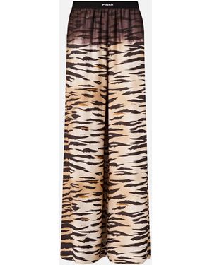 Pinko Fluid Trousers With Tiger Print - White