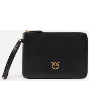 Pinko Pochette Fürs Handgelenk Aus Leder Mit Vögelchenlogo - Schwarz