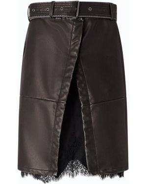 Pinko Leather-Effect Knee-Length Skirt With Belt And Slit - Black