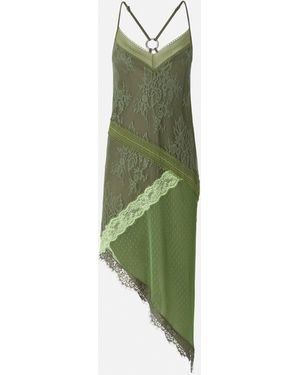 Pinko Asymmetric Patchwork-Effect Lace Mini Dress - Green